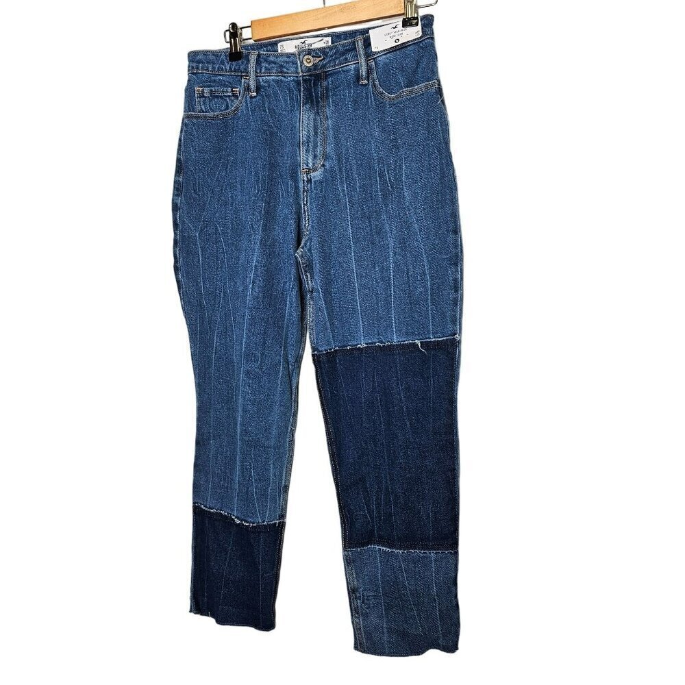 Hollister NWT Curvy High-Rise Mom Jean 7S W28 L25 Patchwork Denim